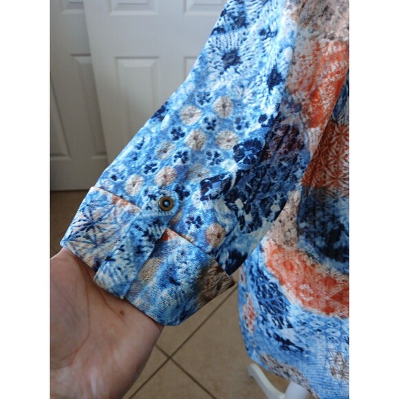 Catherines Tunic 18/20WP Mesh Abstract Lined Shark Bite Hem 3/4 Sleeves Boho - Picture 6 of 14